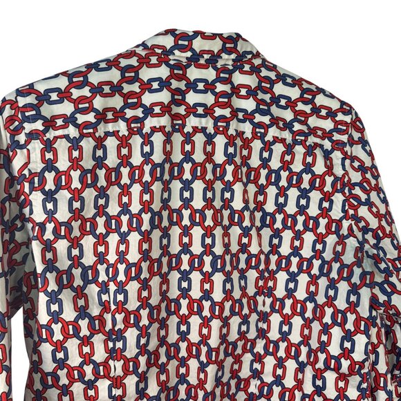 Jones New York Signature Chain Print Button-Up Shirt XL Red & Blue - Picture 6 of 9